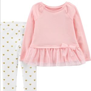 Carters Bow Peplum Pink white gold heart set 3m